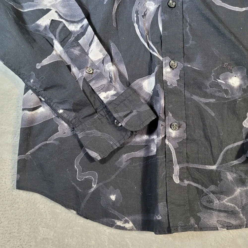 Diesel Shirt Mens Size Medium Black Floral Graphic Button-Down Abstract Design - Picture 4 of 15